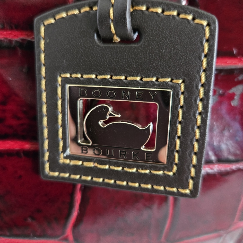 Dooney & Bourke Burgundy Croc Embossed Leather Double Strap Tassel Bag - Picture 4 of 12